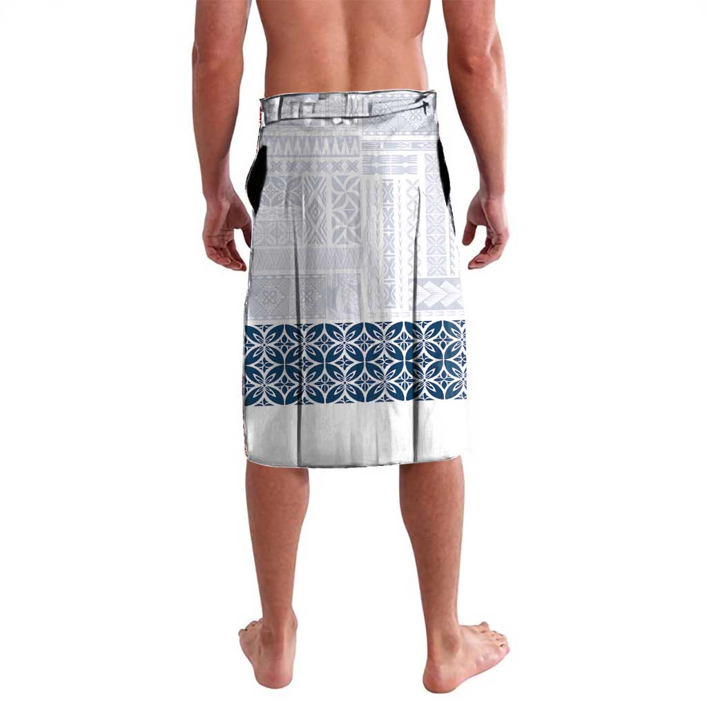 Samoa Siapo Blue Trimmed Lavalava Samoa White Sunday - Polynesian Pride