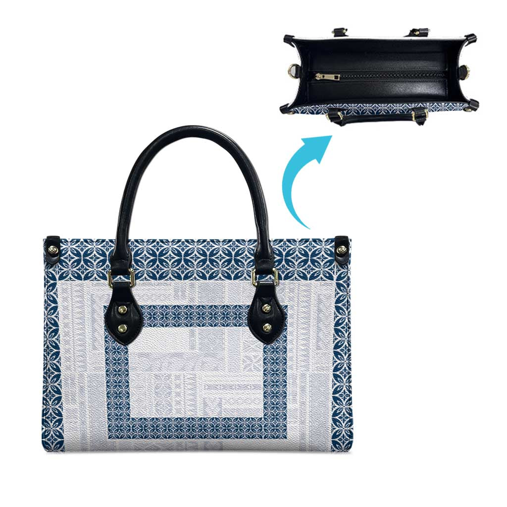 Samoa Siapo Blue Trimmed Leather Bag Samoa White Sunday - Polynesian Pride