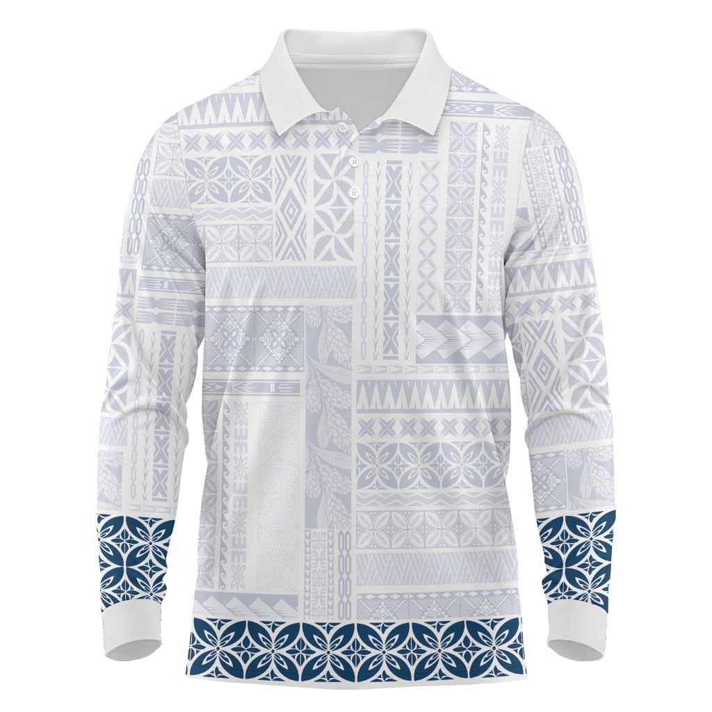 Samoa Siapo Blue Trimmed Long Sleeve Polo Shirt Samoa White Sunday - Polynesian Pride