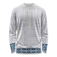 Samoa Siapo Blue Trimmed Long Sleeve Shirt Samoa White Sunday - Polynesian Pride