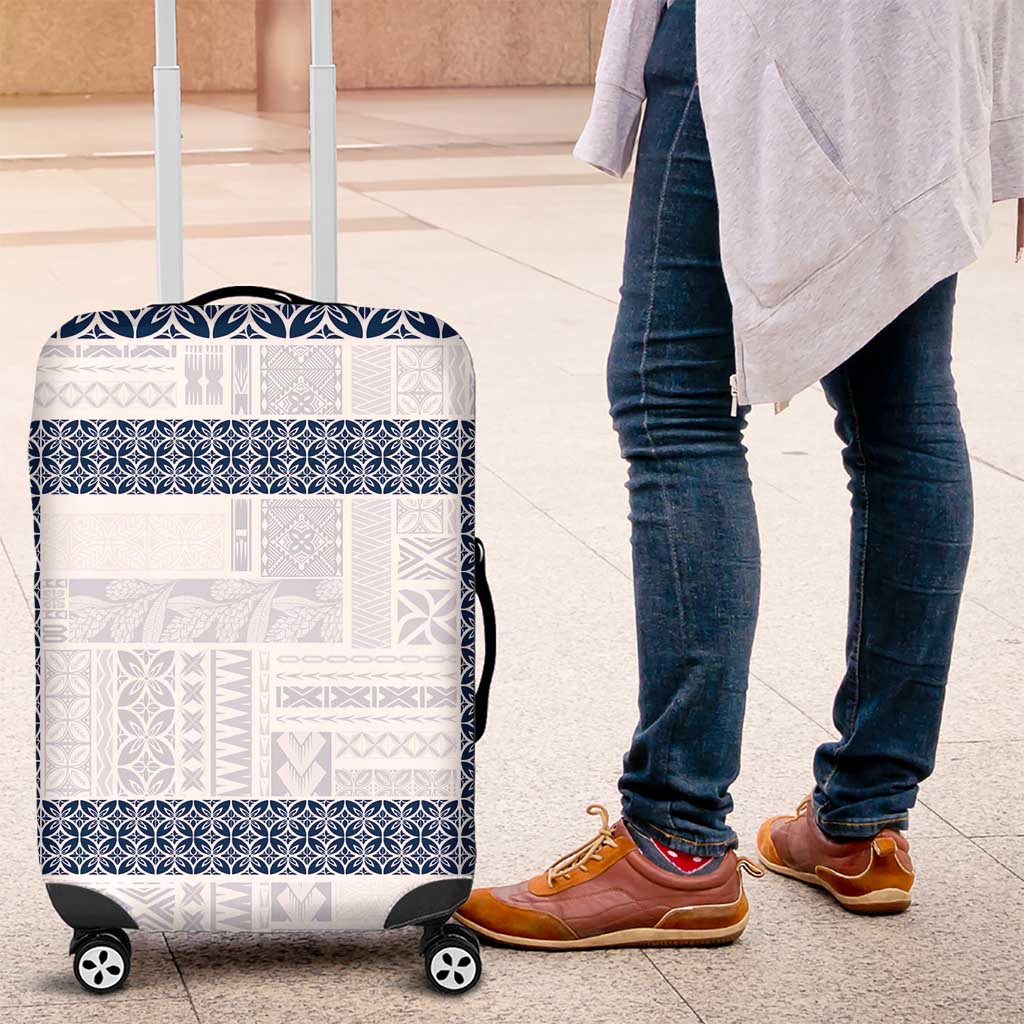 Samoa Siapo Blue Trimmed Luggage Cover Samoa White Sunday LT01 Blue - Polynesian Pride