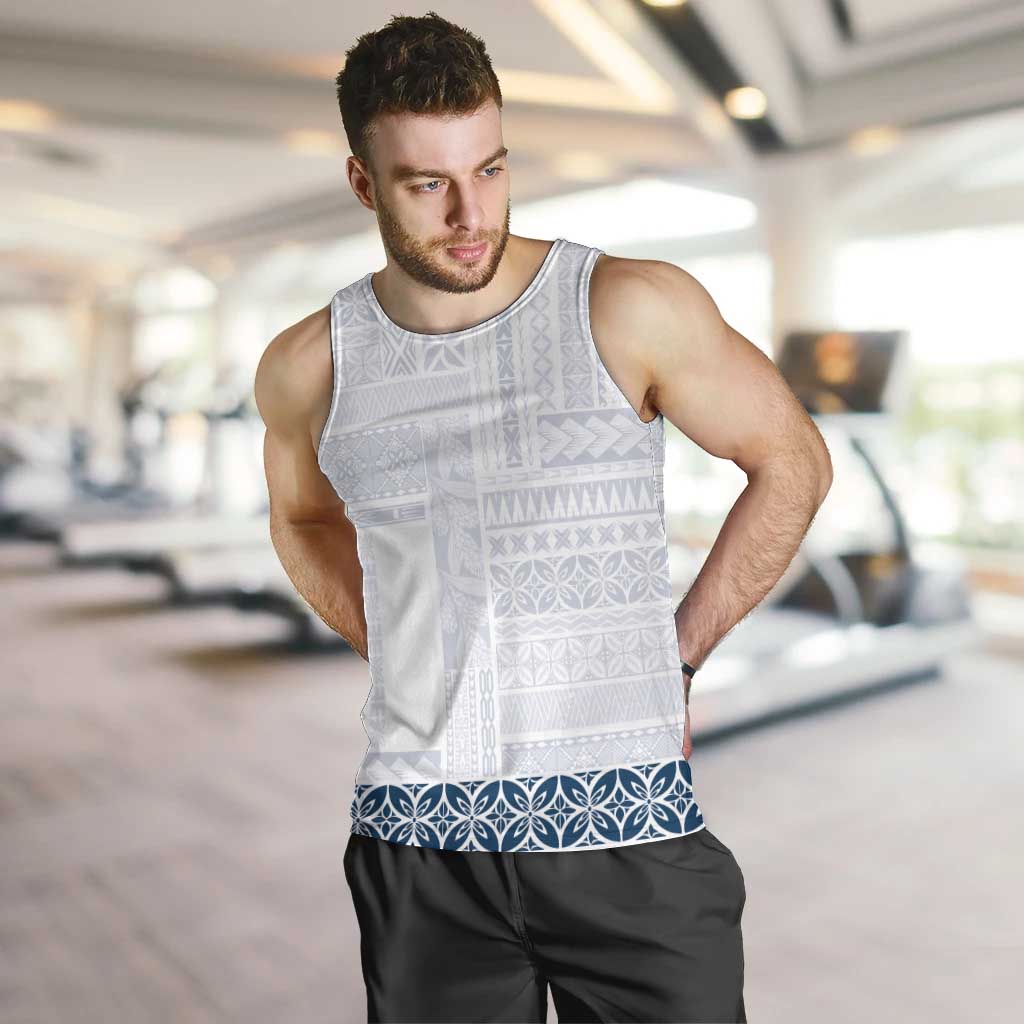 Samoa Siapo Blue Trimmed Men Tank Top Samoa White Sunday - Polynesian Pride