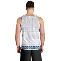 Samoa Siapo Blue Trimmed Men Tank Top Samoa White Sunday - Polynesian Pride
