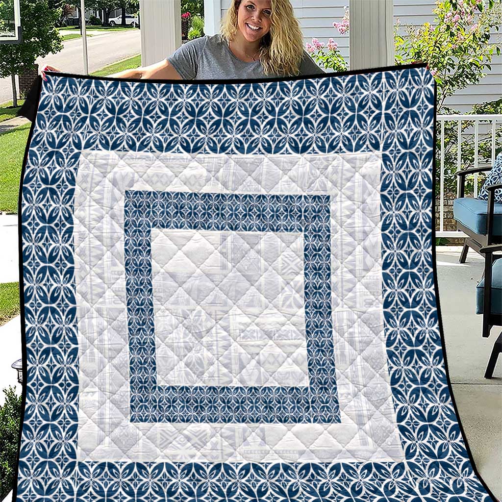 Samoa Siapo Blue Trimmed Quilt Samoa White Sunday LT01 Blue - Polynesian Pride