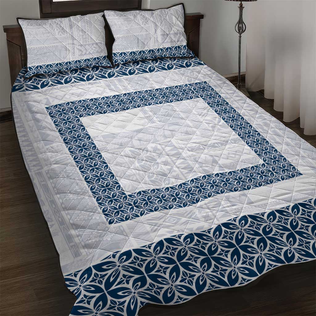 Samoa Siapo Blue Trimmed Quilt Bed Set Samoa White Sunday - Polynesian Pride