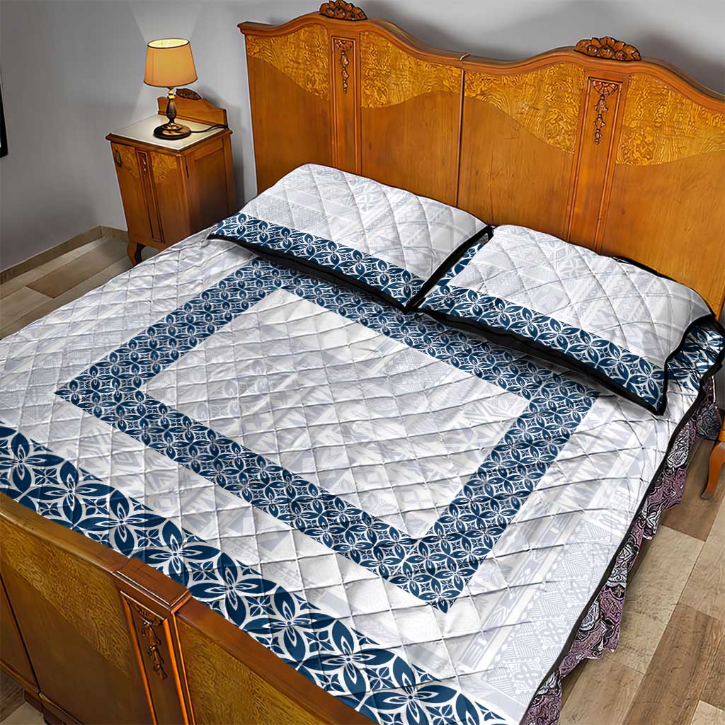 Samoa Siapo Blue Trimmed Quilt Bed Set Samoa White Sunday - Polynesian Pride