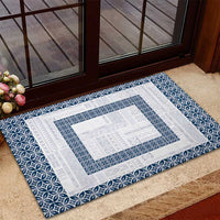 Samoa Siapo Blue Trimmed Rubber Doormat Samoa White Sunday - Polynesian Pride
