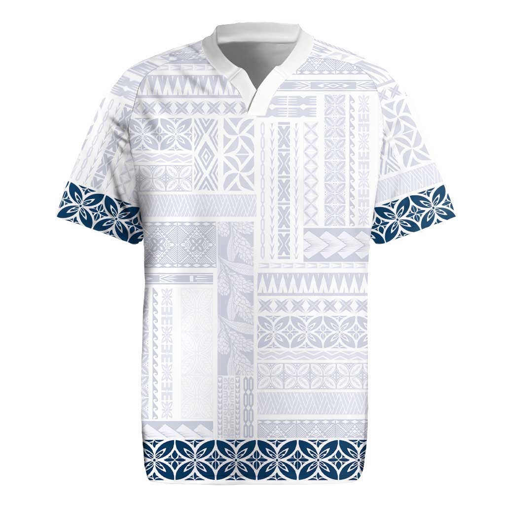 Samoa Siapo Blue Trimmed Rugby Jersey Samoa White Sunday - Polynesian Pride