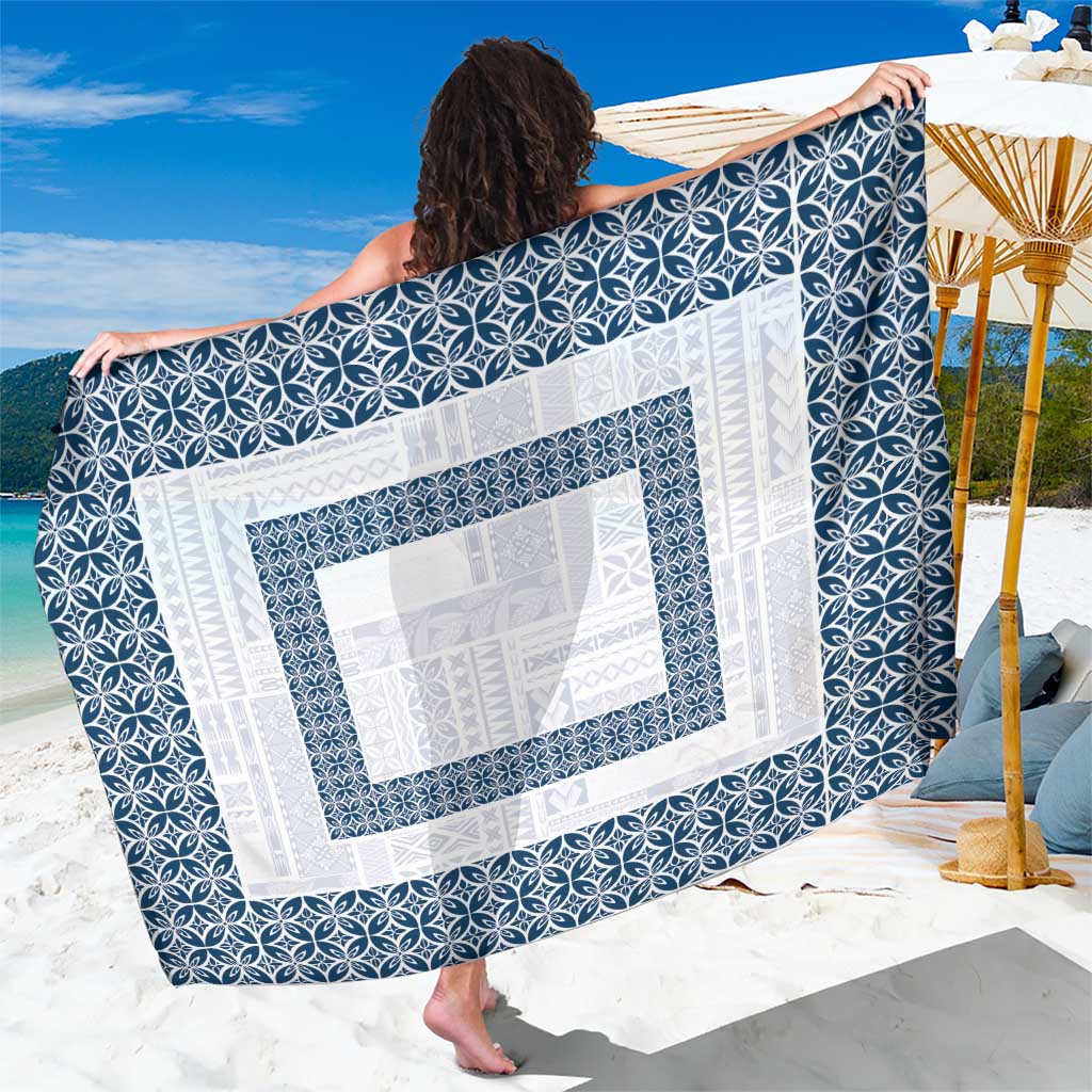 Samoa Siapo Blue Trimmed Sarong Samoa White Sunday - Polynesian Pride