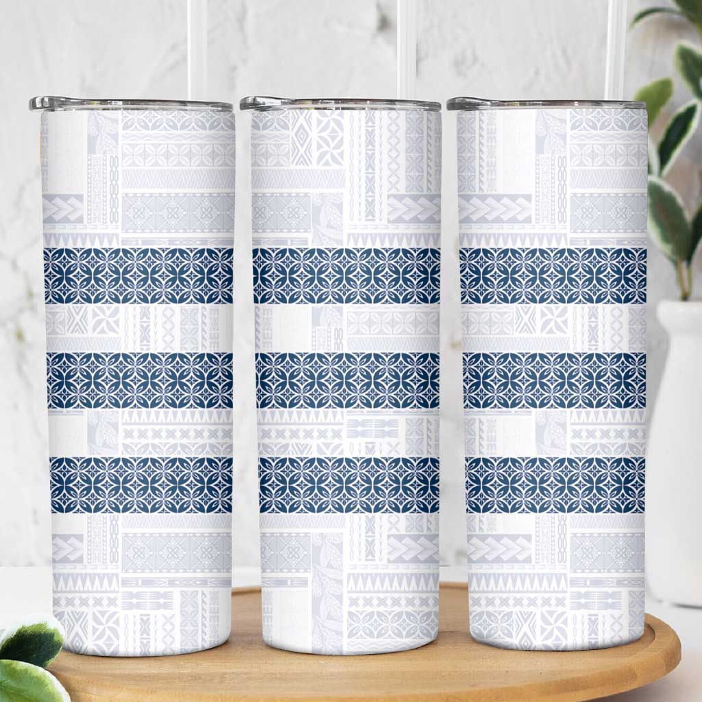 Samoa Siapo Blue Trimmed Skinny Tumbler Samoa White Sunday - Polynesian Pride