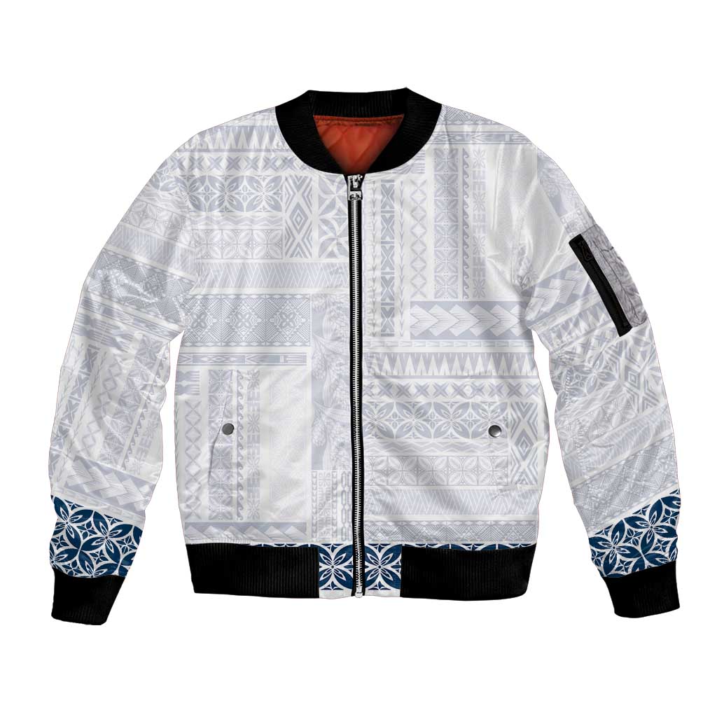 Samoa Siapo Blue Trimmed Sleeve Zip Bomber Jacket Samoa White Sunday LT01 Unisex Blue - Polynesian Pride