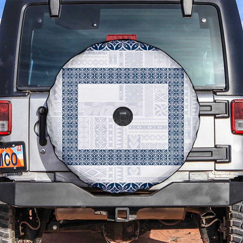 Samoa Siapo Blue Trimmed Spare Tire Cover Samoa White Sunday LT01 Blue - Polynesian Pride