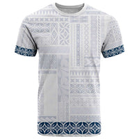 Samoa Siapo Blue Trimmed T Shirt Samoa White Sunday - Polynesian Pride