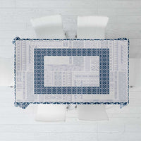 Samoa Siapo Blue Trimmed Tablecloth Samoa White Sunday - Polynesian Pride