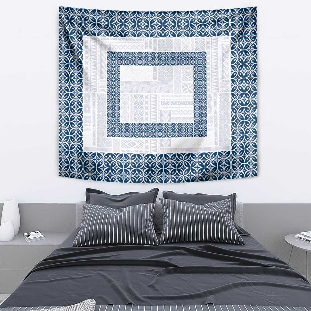 Samoa Siapo Blue Trimmed Tapestry Samoa White Sunday - Polynesian Pride