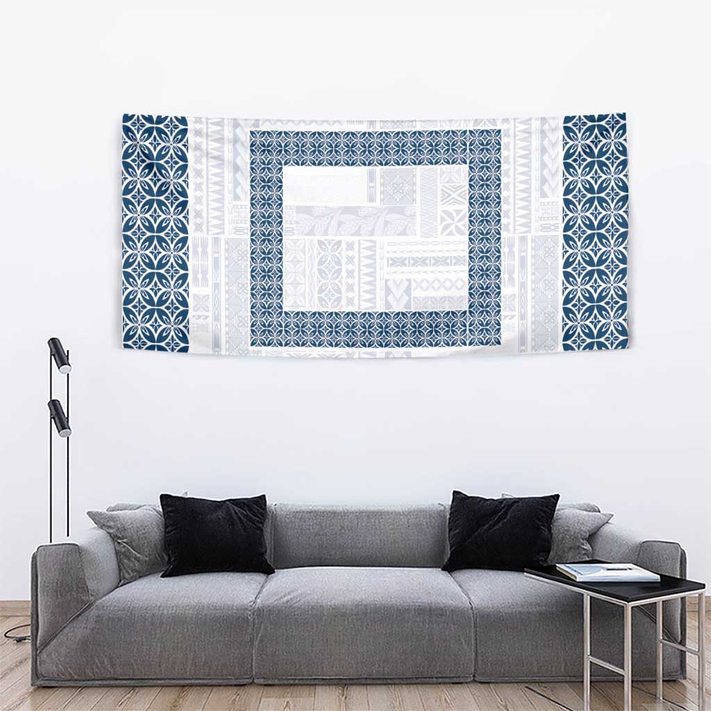 Samoa Siapo Blue Trimmed Tapestry Samoa White Sunday - Polynesian Pride
