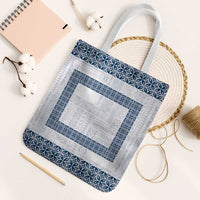 Samoa Siapo Blue Trimmed Tote Bag Samoa White Sunday - Polynesian Pride