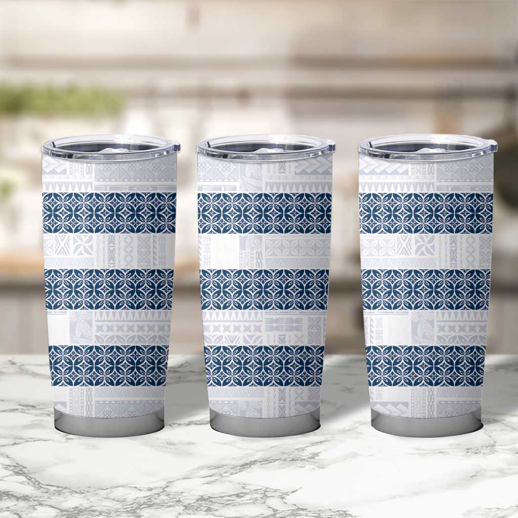 Samoa Siapo Blue Trimmed Tumbler Cup Samoa White Sunday - Polynesian Pride