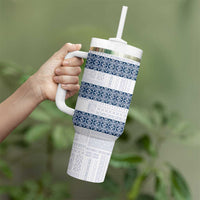 Samoa Siapo Blue Trimmed Tumbler With Handle Samoa White Sunday - Polynesian Pride