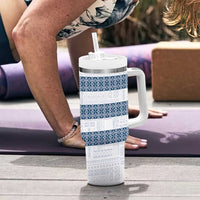 Samoa Siapo Blue Trimmed Tumbler With Handle Samoa White Sunday - Polynesian Pride