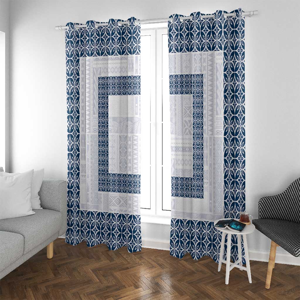 Samoa Siapo Blue Trimmed Window Curtain Samoa White Sunday - Polynesian Pride