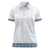 Samoa Siapo Blue Trimmed Women Polo Shirt Samoa White Sunday - Polynesian Pride