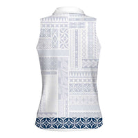 Samoa Siapo Blue Trimmed Women Sleeveless Polo Shirt Samoa White Sunday - Polynesian Pride