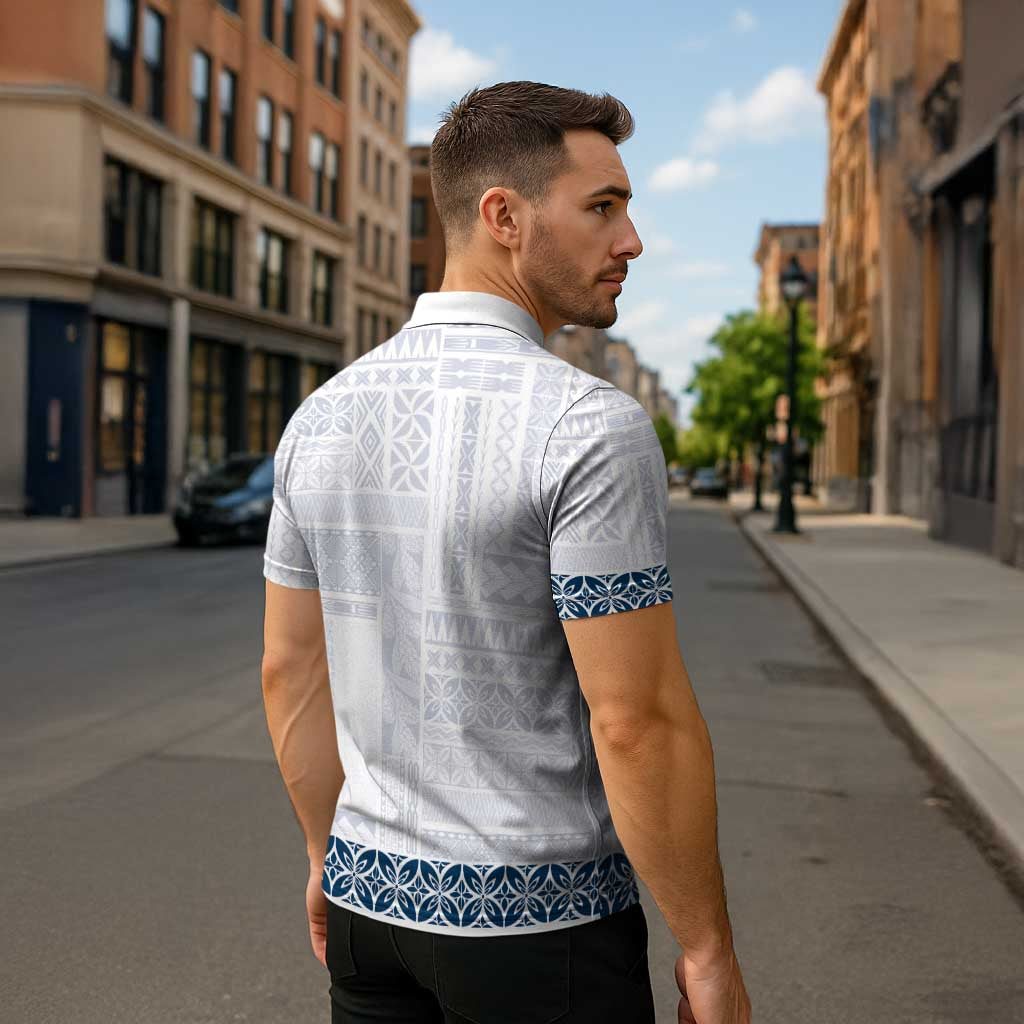 Samoa Siapo Blue Trimmed Zipper Polo Shirt Samoa White Sunday - Polynesian Pride