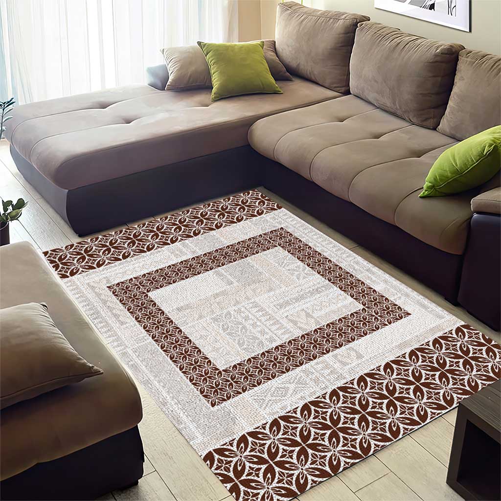 Samoa Siapo Brown Trimmed Area Rug Samoa White Sunday - Polynesian Pride