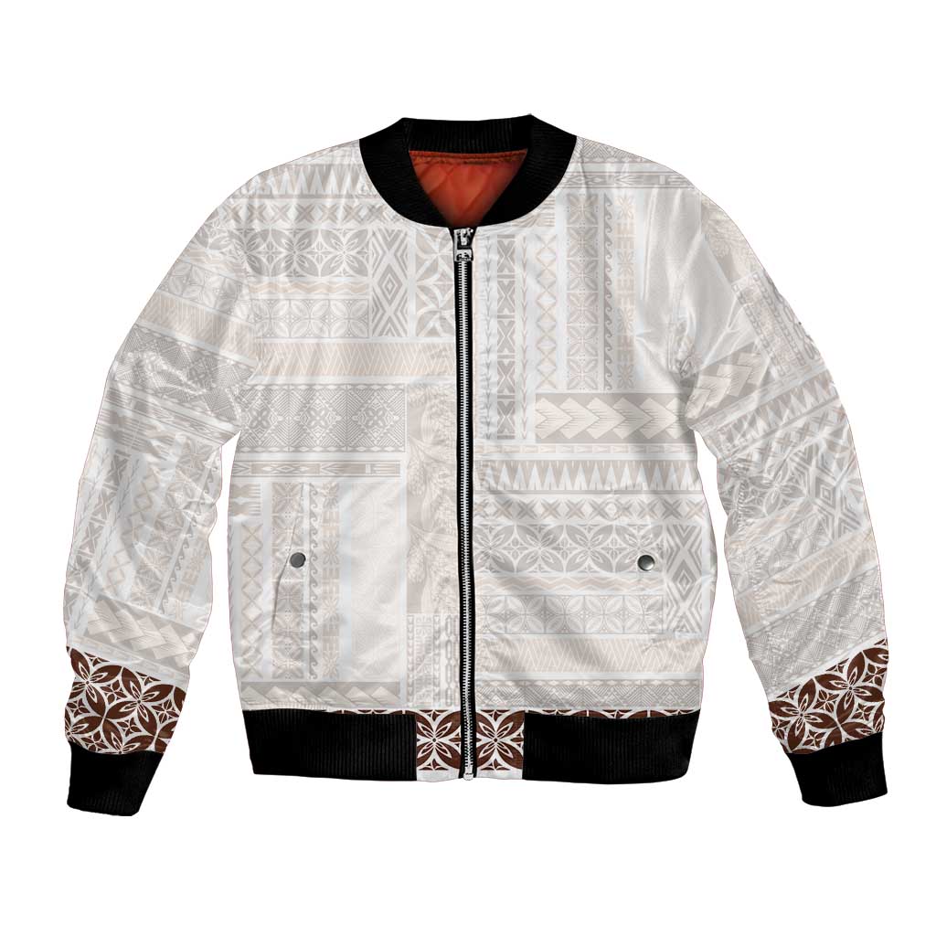Samoa Siapo Brown Trimmed Bomber Jacket Samoa White Sunday LT01 Unisex Brown - Polynesian Pride