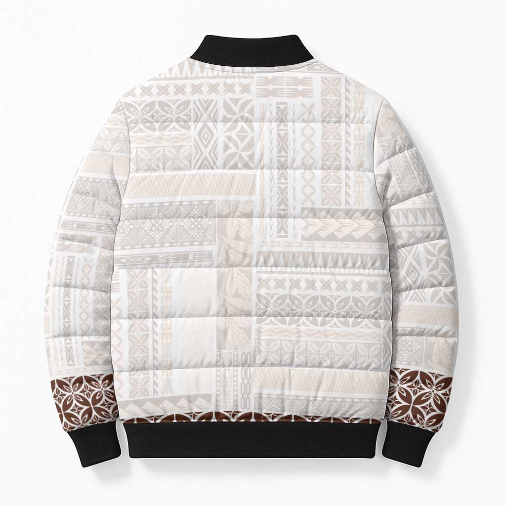 Samoa Siapo Brown Trimmed Bomber Puffer Jacket Samoa White Sunday - Polynesian Pride