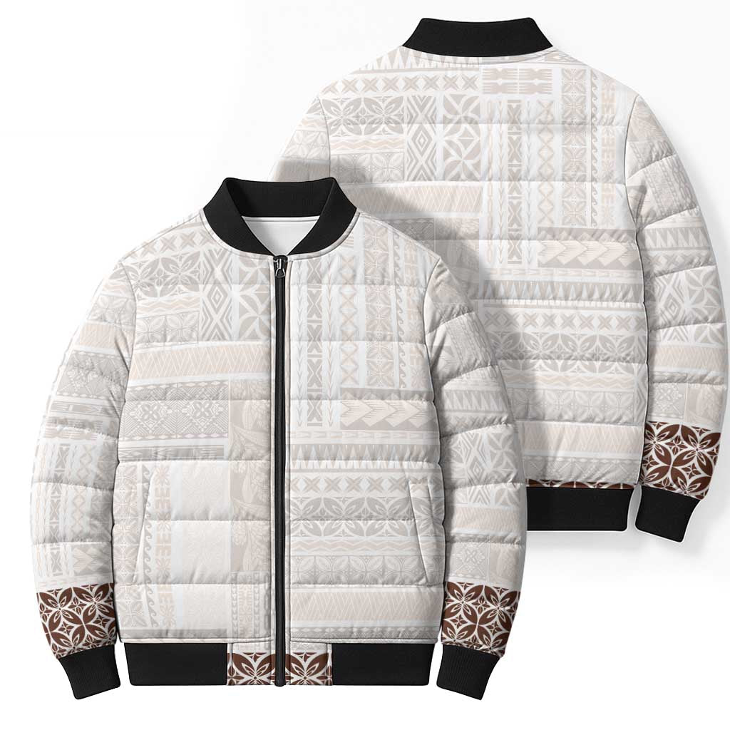Samoa Siapo Brown Trimmed Bomber Puffer Jacket Samoa White Sunday - Polynesian Pride