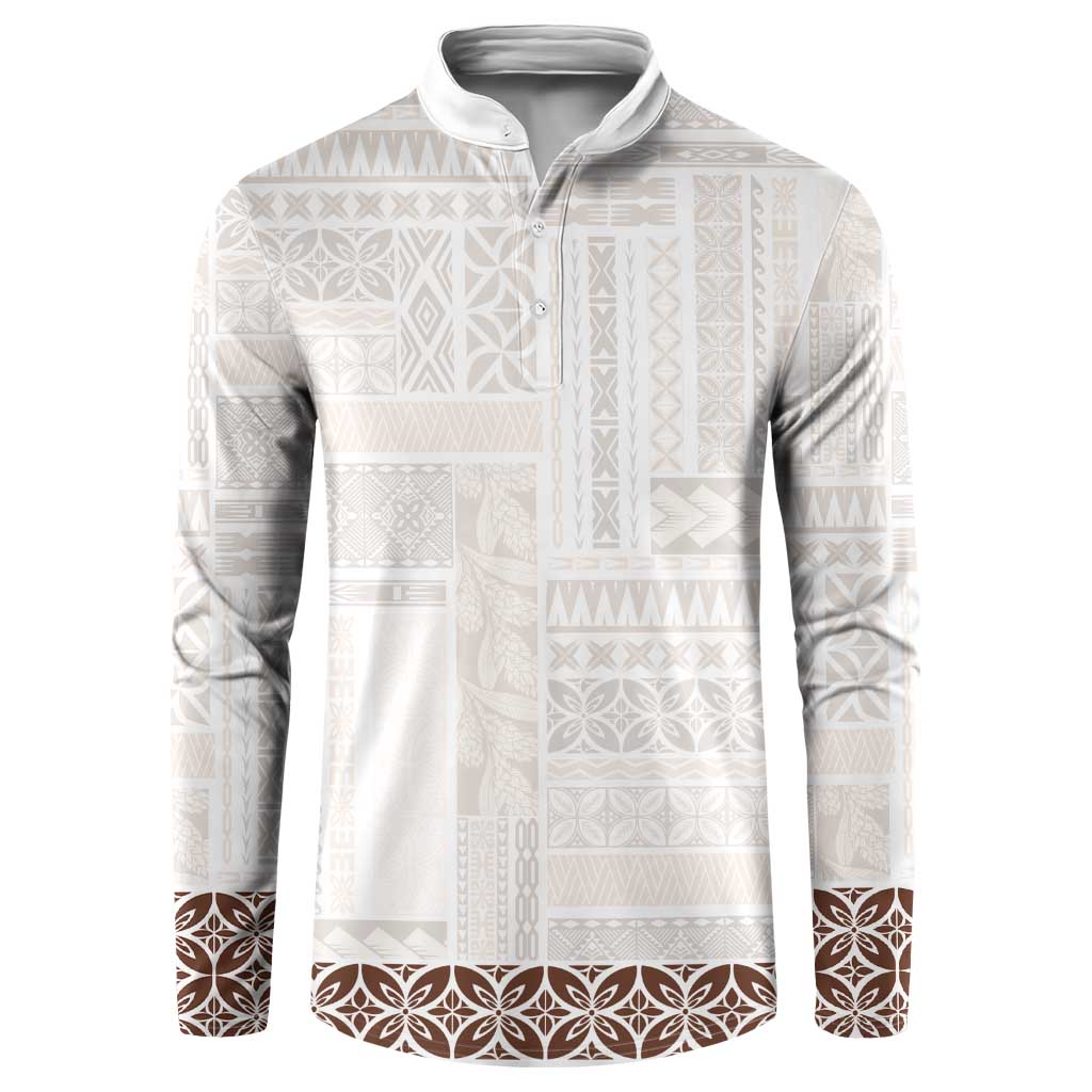 Samoa Siapo Brown Trimmed Button Sweatshirt Samoa White Sunday - Polynesian Pride
