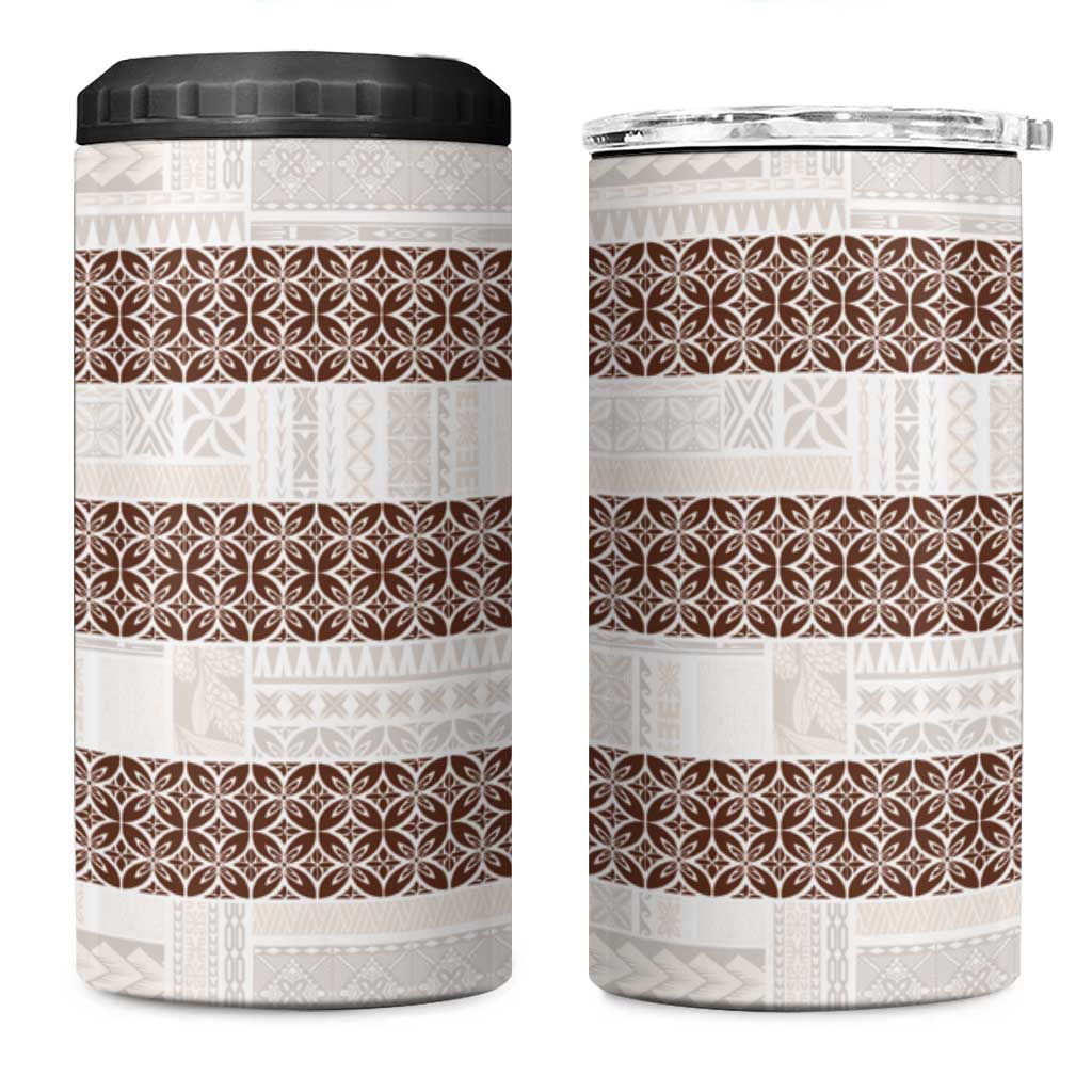 Samoa Siapo Brown Trimmed 4 in 1 Can Cooler Tumbler Samoa White Sunday - Polynesian Pride