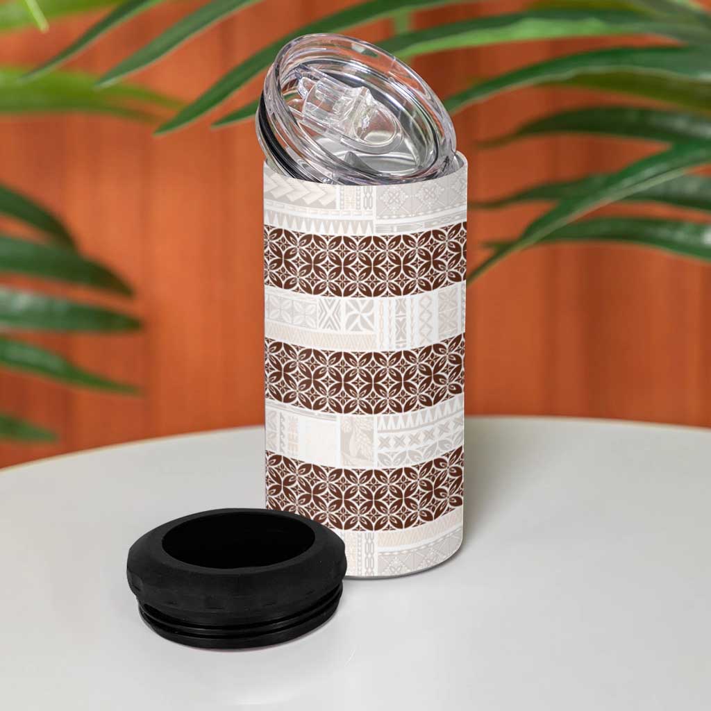 Samoa Siapo Brown Trimmed 4 in 1 Can Cooler Tumbler Samoa White Sunday - Polynesian Pride