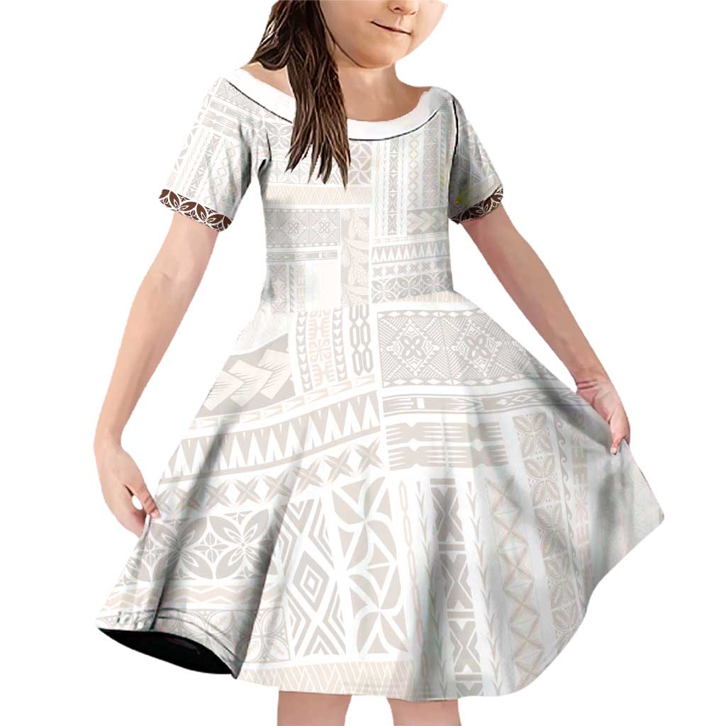 Samoa Siapo Brown Trimmed Family Matching Off Shoulder Short Dress and Hawaiian Shirt Samoa White Sunday - Polynesian Pride