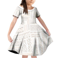 Samoa Siapo Brown Trimmed Family Matching Off Shoulder Short Dress and Hawaiian Shirt Samoa White Sunday - Polynesian Pride