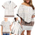 Samoa Siapo Brown Trimmed Family Matching Off Shoulder Short Dress and Hawaiian Shirt Samoa White Sunday - Polynesian Pride