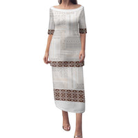 Samoa Siapo Brown Trimmed Family Matching Puletasi and Hawaiian Shirt Samoa White Sunday - Polynesian Pride