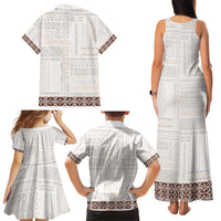 Samoa Siapo Brown Trimmed Family Matching Tank Maxi Dress and Hawaiian Shirt Samoa White Sunday - Polynesian Pride