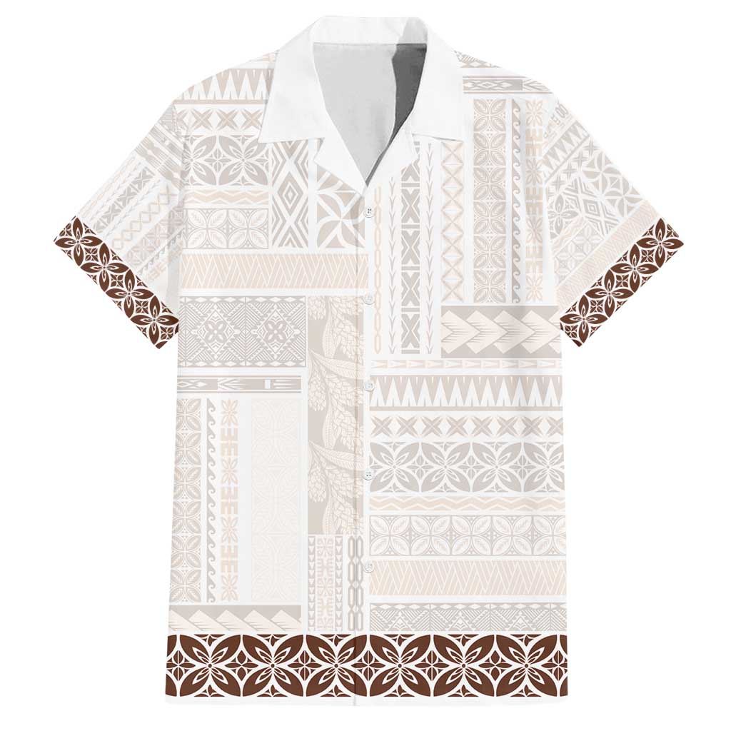 Samoa Siapo Brown Trimmed Family Matching Tank Maxi Dress and Hawaiian Shirt Samoa White Sunday - Polynesian Pride