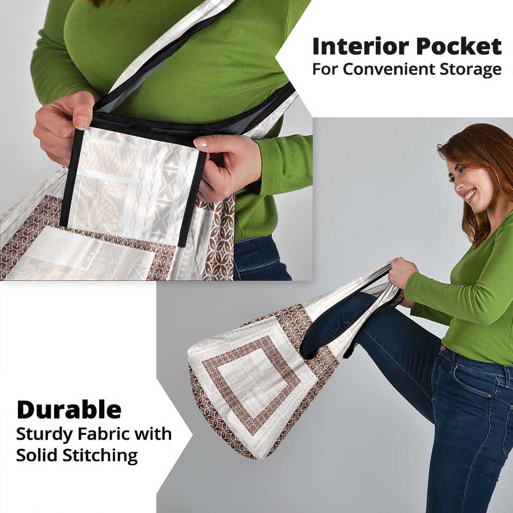 Samoa Siapo Brown Trimmed Grocery Bag Samoa White Sunday - Polynesian Pride