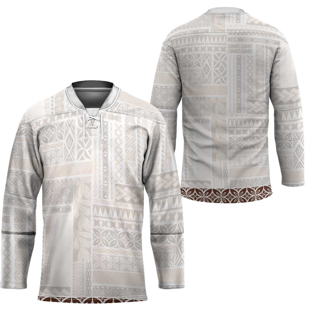 Samoa Siapo Brown Trimmed Hockey Jersey Samoa White Sunday - Polynesian Pride