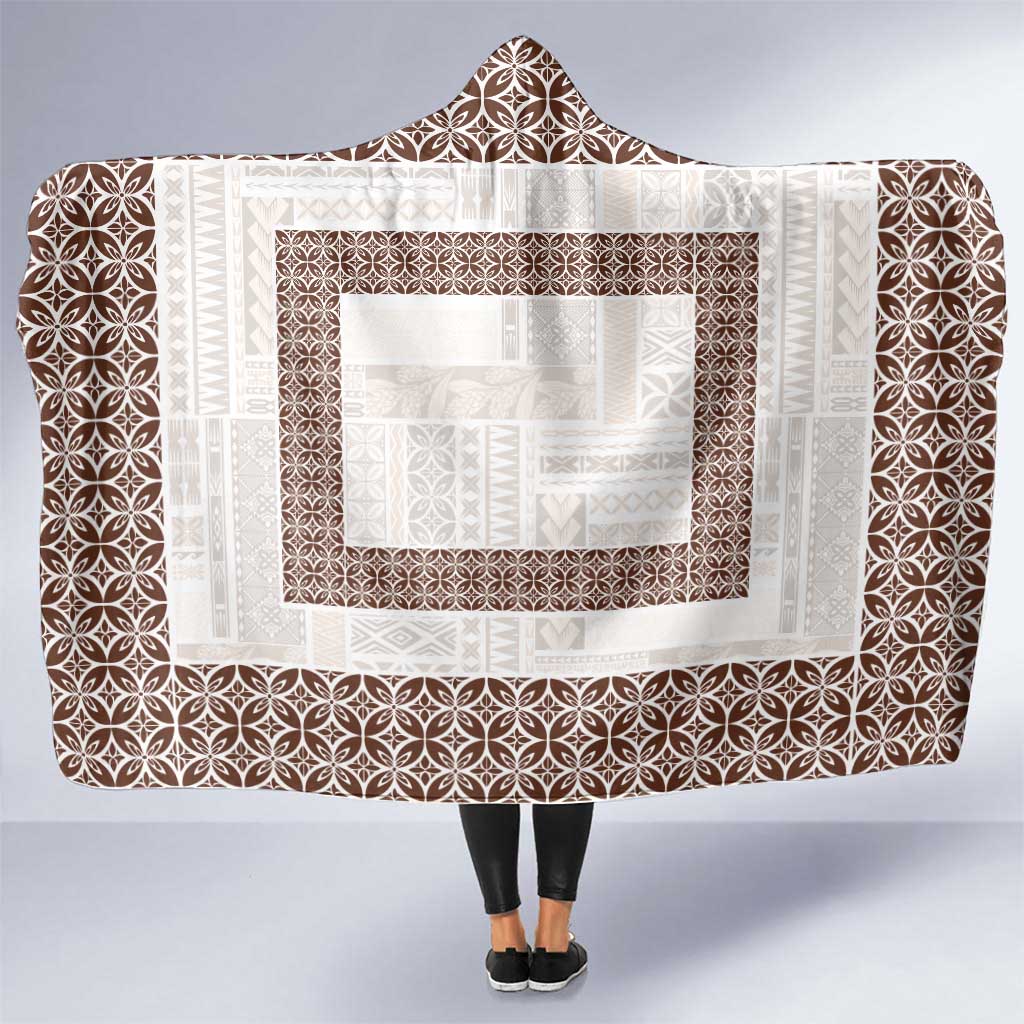 Samoa Siapo Brown Trimmed Hooded Blanket Samoa White Sunday LT01 One Size Brown - Polynesian Pride