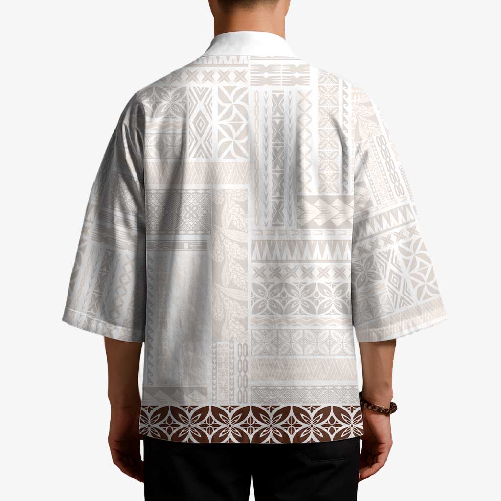 Samoa Siapo Brown Trimmed Kimono Samoa White Sunday - Polynesian Pride