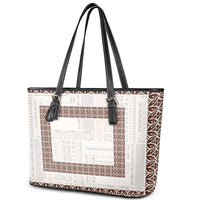 Samoa Siapo Brown Trimmed Leather Tote Bag Samoa White Sunday - Polynesian Pride
