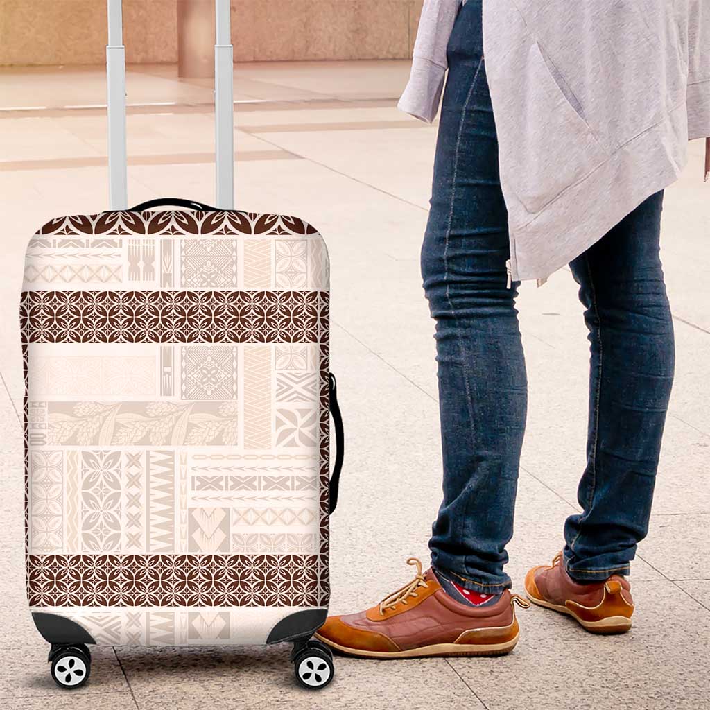 Samoa Siapo Brown Trimmed Luggage Cover Samoa White Sunday LT01 Brown - Polynesian Pride
