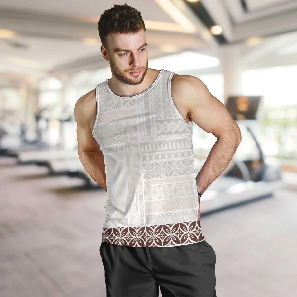 Samoa Siapo Brown Trimmed Men Tank Top Samoa White Sunday - Polynesian Pride