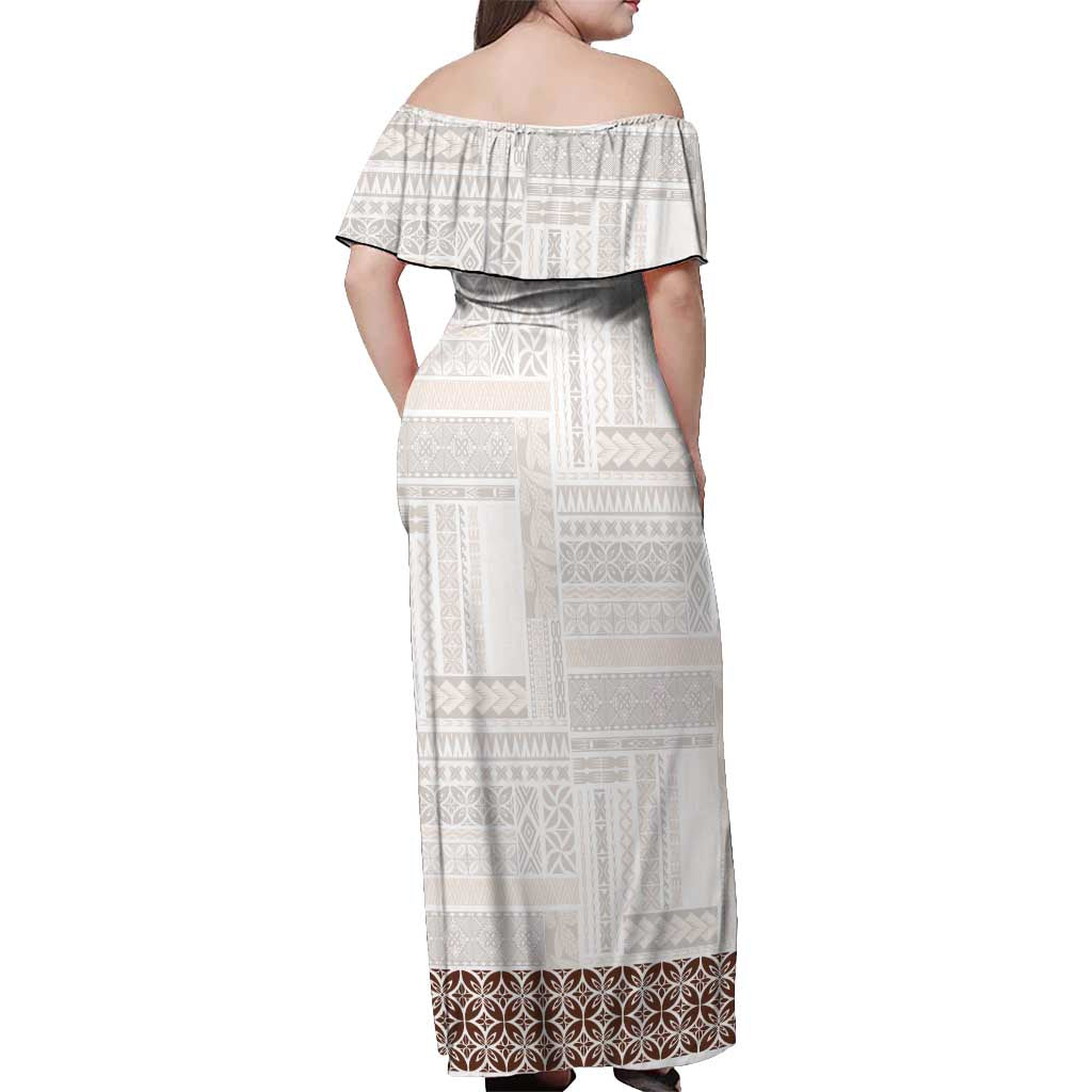Samoa Siapo Brown Trimmed Off Shoulder Maxi Dress Samoa White Sunday - Polynesian Pride