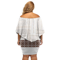 Samoa Siapo Brown Trimmed Off Shoulder Short Dress Samoa White Sunday - Polynesian Pride